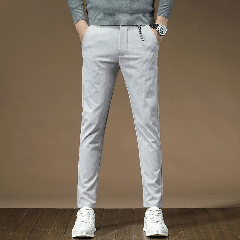 Fashion High Quality OUSSYU Men Pants Straight Long Classic Business Brand Thin England Stripe Casual Full Trousers Male 36 38 - PratSN