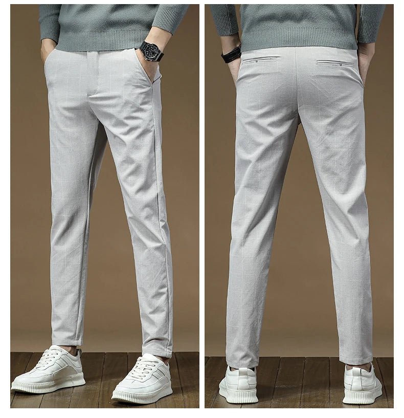 Fashion High Quality OUSSYU Men Pants Straight Long Classic Business Brand Thin England Stripe Casual Full Trousers Male 36 38 - PratSN