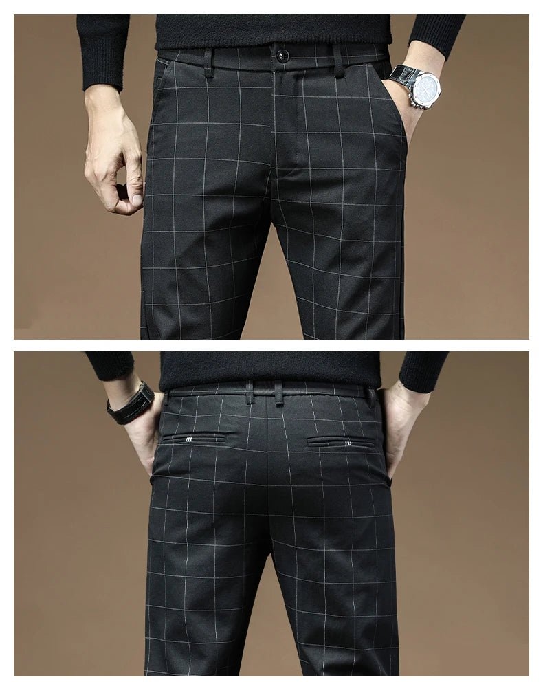 Fashion High Quality OUSSYU Men Pants Straight Long Classic Business Brand Thin England Stripe Casual Full Trousers Male 36 38 - PratSN