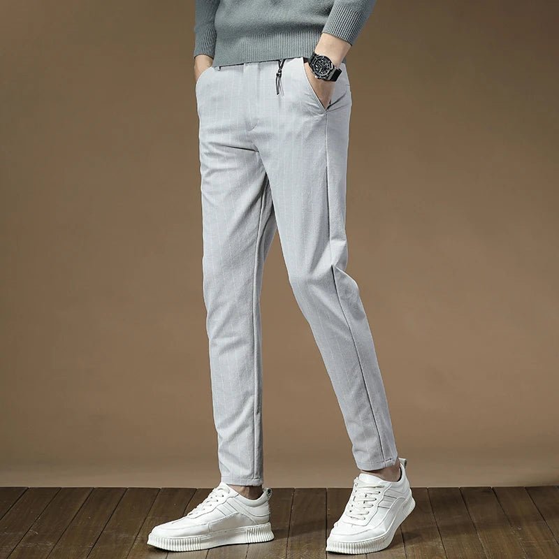 Fashion High Quality OUSSYU Men Pants Straight Long Classic Business Brand Thin England Stripe Casual Full Trousers Male 36 38 - PratSN