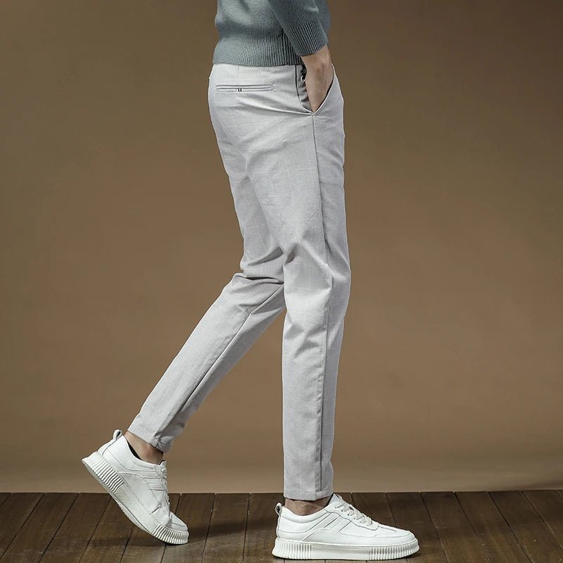 Fashion High Quality OUSSYU Men Pants Straight Long Classic Business Brand Thin England Stripe Casual Full Trousers Male 36 38 - PratSN