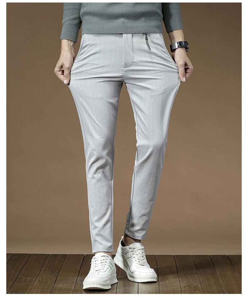 Fashion High Quality OUSSYU Men Pants Straight Long Classic Business Brand Thin England Stripe Casual Full Trousers Male 36 38 - PratSN