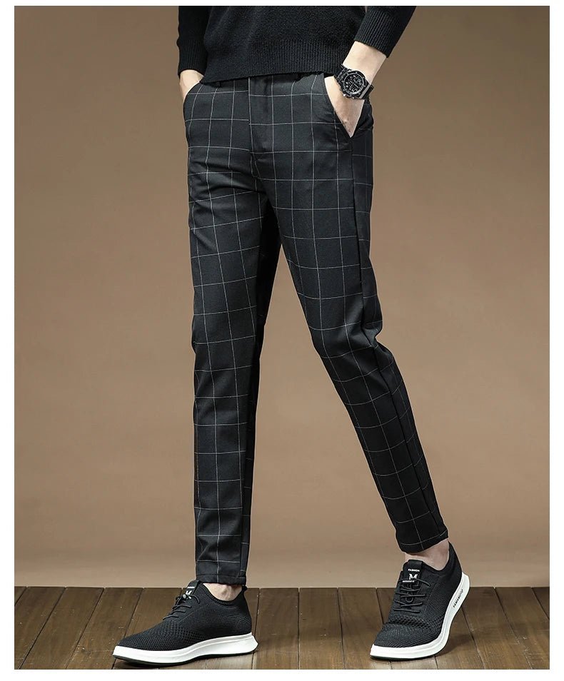 Fashion High Quality OUSSYU Men Pants Straight Long Classic Business Brand Thin England Stripe Casual Full Trousers Male 36 38 - PratSN