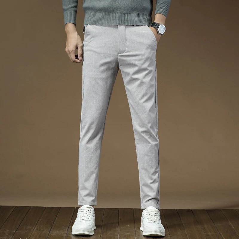 Fashion High Quality OUSSYU Men Pants Straight Long Classic Business Brand Thin England Stripe Casual Full Trousers Male 36 38 - PratSN