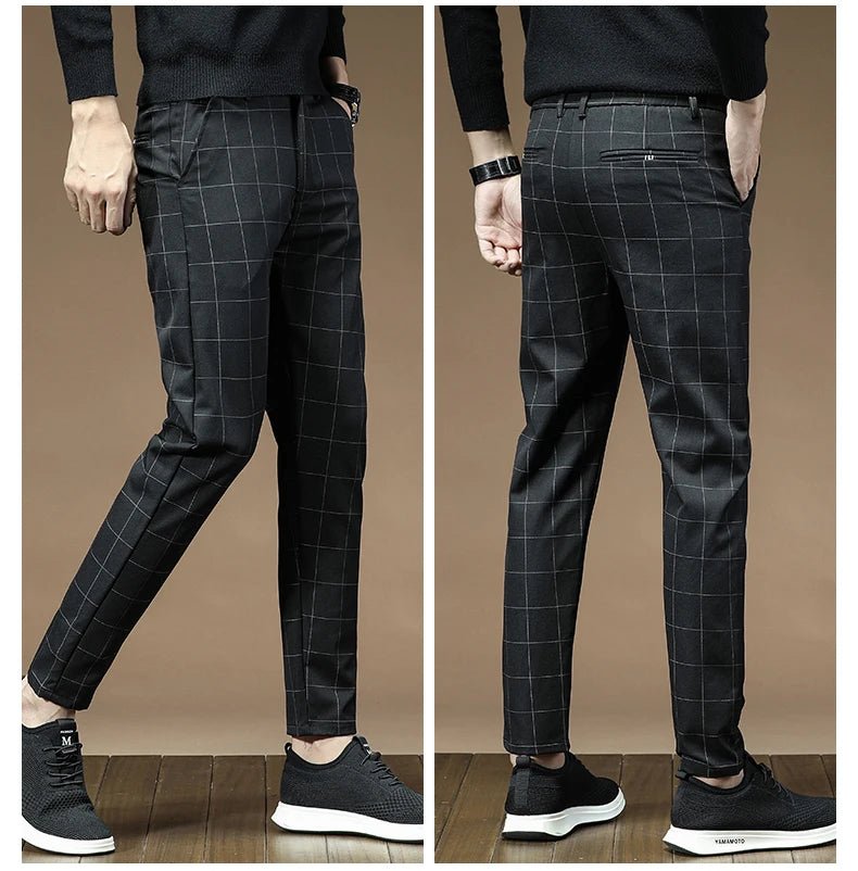 Fashion High Quality OUSSYU Men Pants Straight Long Classic Business Brand Thin England Stripe Casual Full Trousers Male 36 38 - PratSN