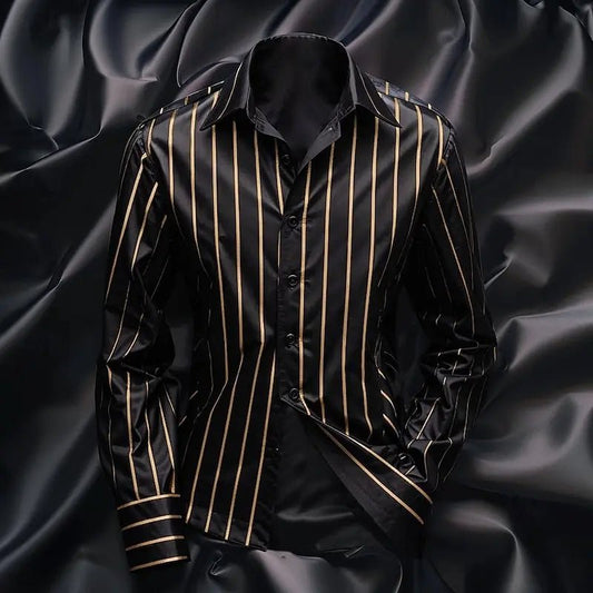 Fashion men's striped shirt stylish casual outdoor long sleeve lapel button soft and comfortable material new hot sale plus size - PratSN