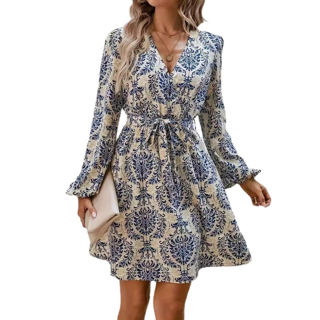 Fashion Paisley Printed V - neck Dress - PratSN