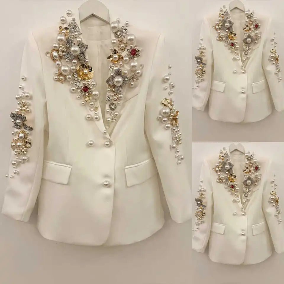 Fashion Pearls Women Suit Jacket Long Sleeve Party Dresses Celebrity Applique Blazer Casual Prom Dress Customized 1 Piece - PratSN