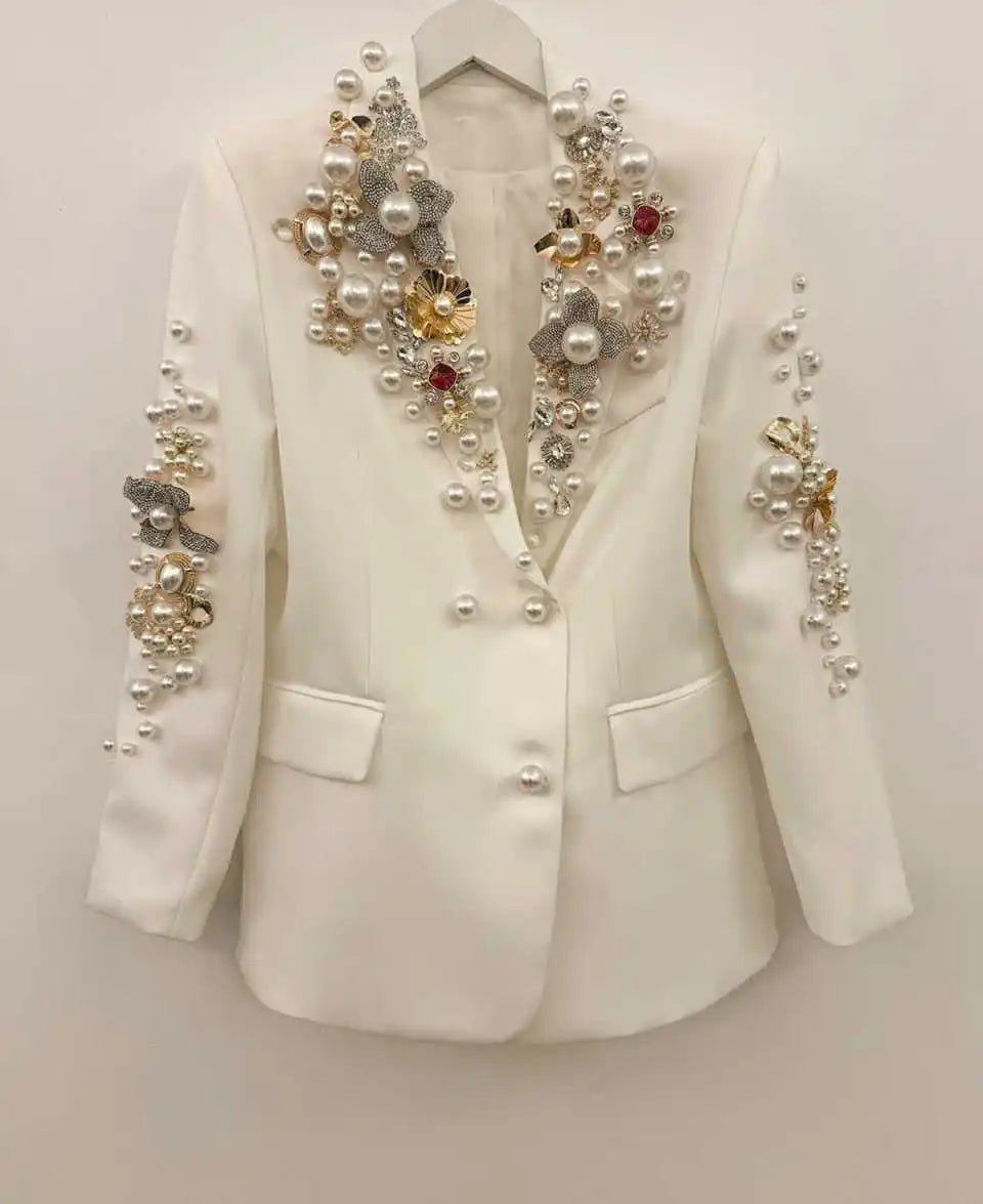 Fashion Pearls Women Suit Jacket Long Sleeve Party Dresses Celebrity Applique Blazer Casual Prom Dress Customized 1 Piece - PratSN