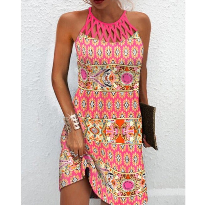 Fashion Print Dress Casual Halterneck Dresses For Women Summer Clothes - PratSN