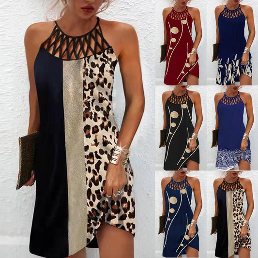 Fashion Print Dress Casual Halterneck Dresses For Women Summer Clothes - PratSN