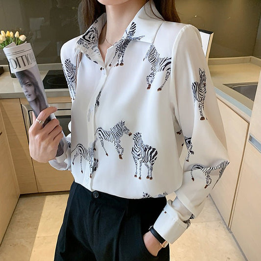 Fashion Printed Loose Slimming Long Sleeves Shirt Women's Shirt - PratSN