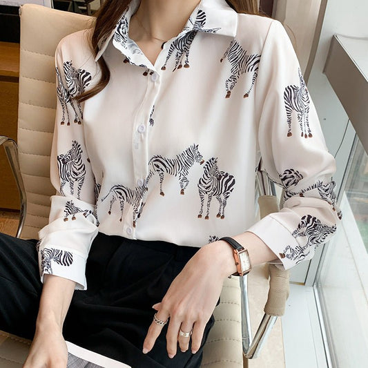 Fashion Printed Loose Slimming Long Sleeves Shirt Women's Shirt - PratSN