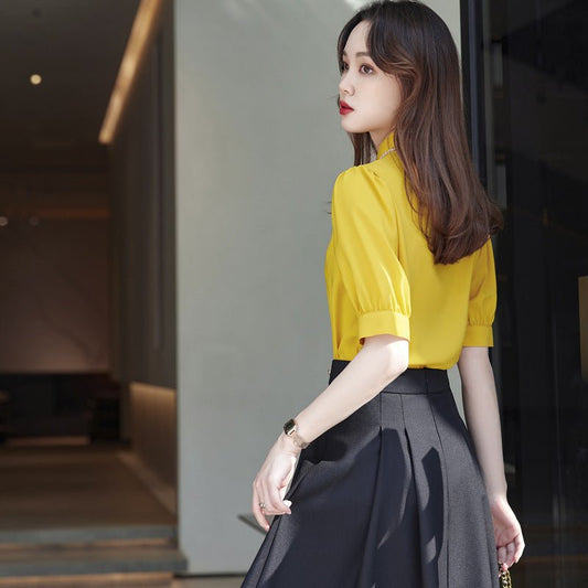 Fashion Short Sleeve Women's Yellow Shirt Business Wear - PratSN