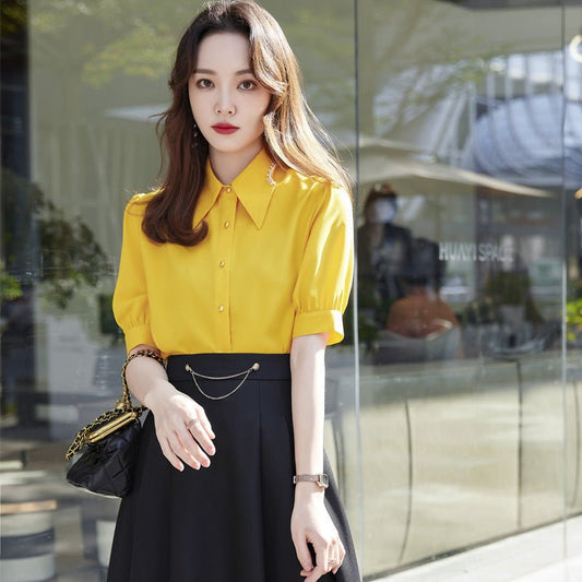 Fashion Short Sleeve Women's Yellow Shirt Business Wear - PratSN