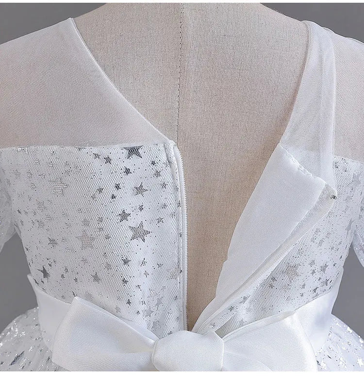 Fashion Solid Color Girls Sequin Dress Lace Mesh Short Sleeve Kids Girl Evening Gown Summer Girls Party Dresses 4 - 10 Years - PratSN