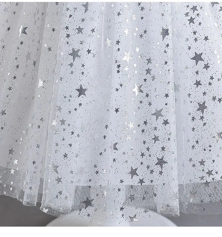 Fashion Solid Color Girls Sequin Dress Lace Mesh Short Sleeve Kids Girl Evening Gown Summer Girls Party Dresses 4 - 10 Years - PratSN