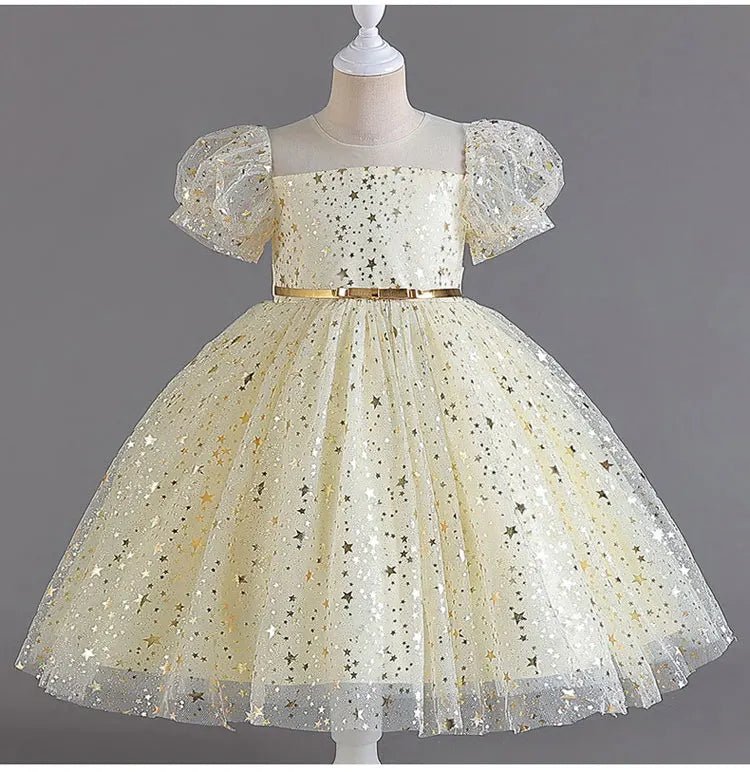 Fashion Solid Color Girls Sequin Dress Lace Mesh Short Sleeve Kids Girl Evening Gown Summer Girls Party Dresses 4 - 10 Years - PratSN