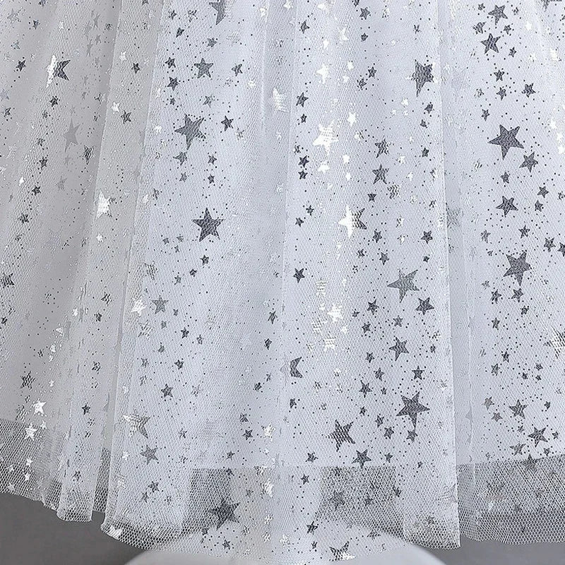 Fashion Solid Color Girls Sequin Dress Lace Mesh Short Sleeve Kids Girl Evening Gown Summer Girls Party Dresses 4 - 10 Years - PratSN