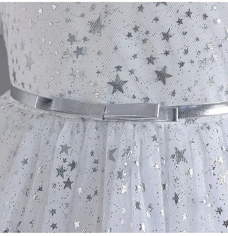 Fashion Solid Color Girls Sequin Dress Lace Mesh Short Sleeve Kids Girl Evening Gown Summer Girls Party Dresses 4 - 10 Years - PratSN
