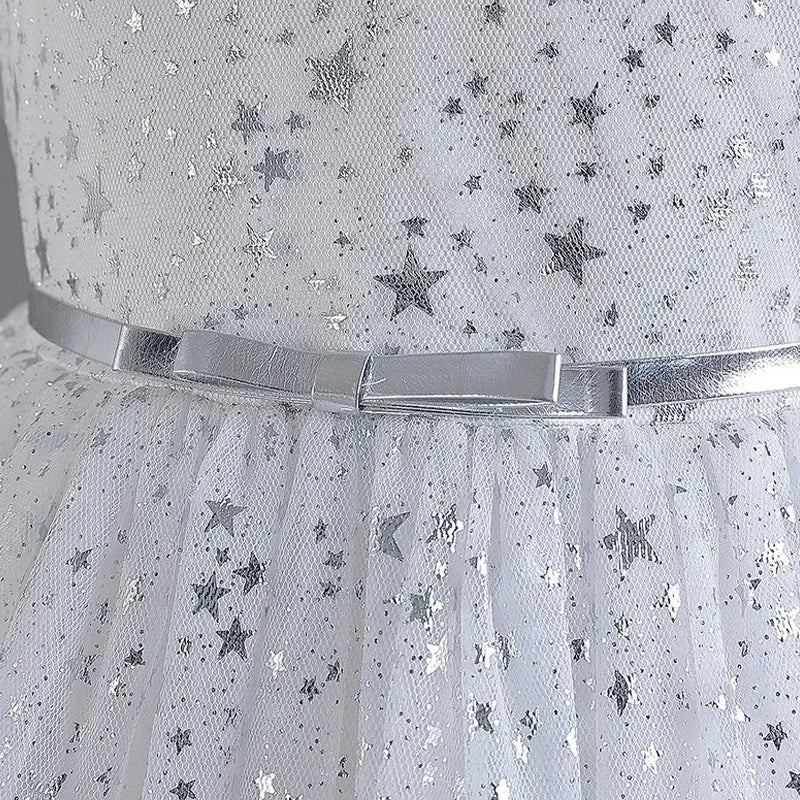 Fashion Solid Color Girls Sequin Dress Lace Mesh Short Sleeve Kids Girl Evening Gown Summer Girls Party Dresses 4 - 10 Years - PratSN