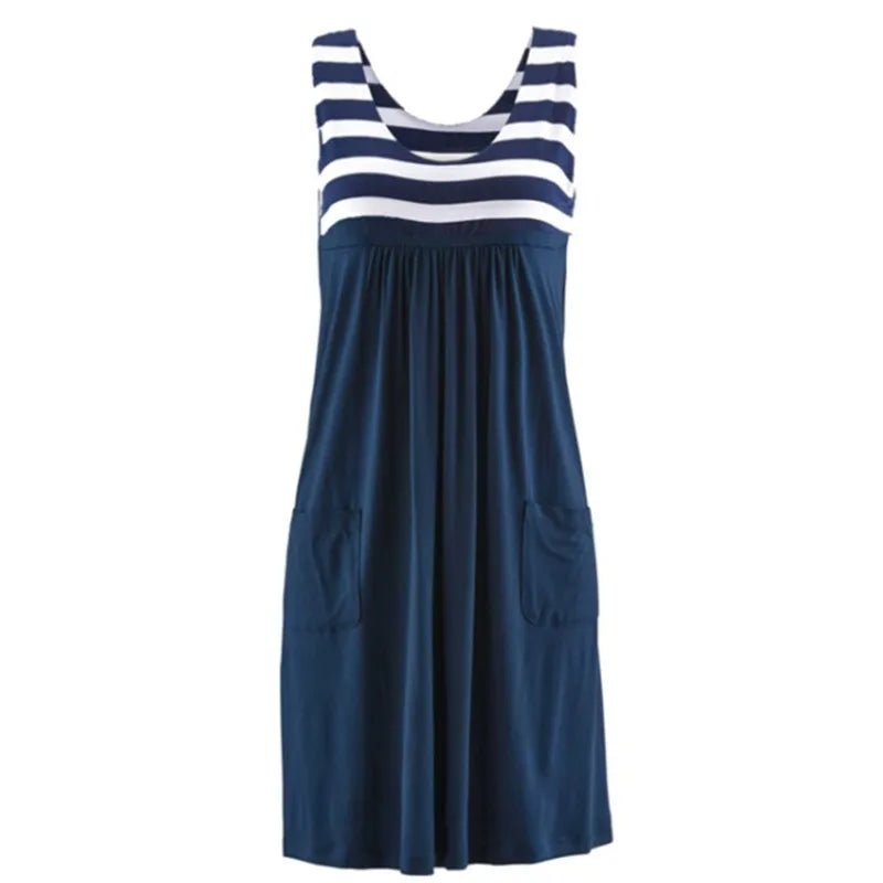 Fashion striped dress summer dress loose simple sleeveless dress women's clothing - PratSN