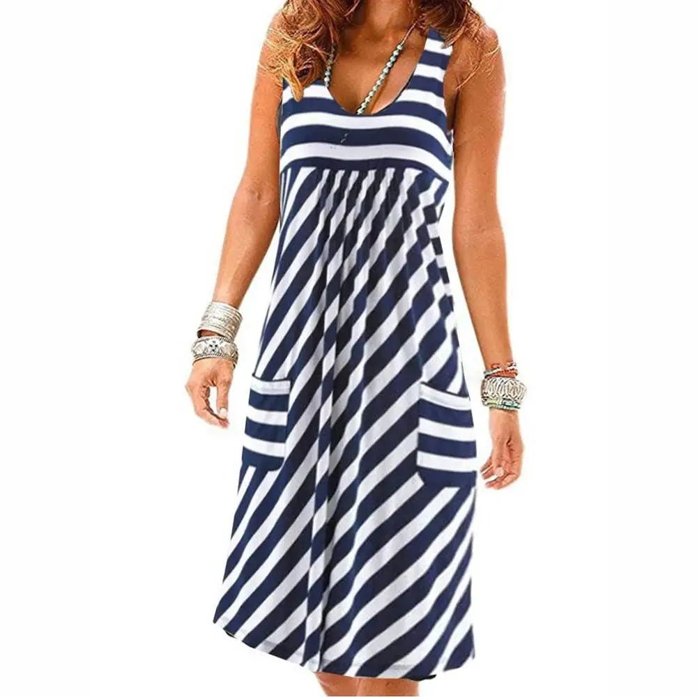Fashion striped dress summer dress loose simple sleeveless dress women's clothing - PratSN