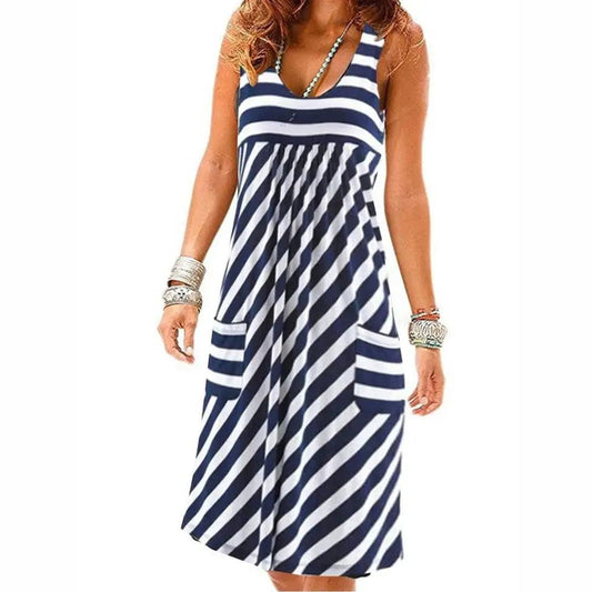 Fashion striped dress summer dress loose simple sleeveless dress women's clothing - PratSN