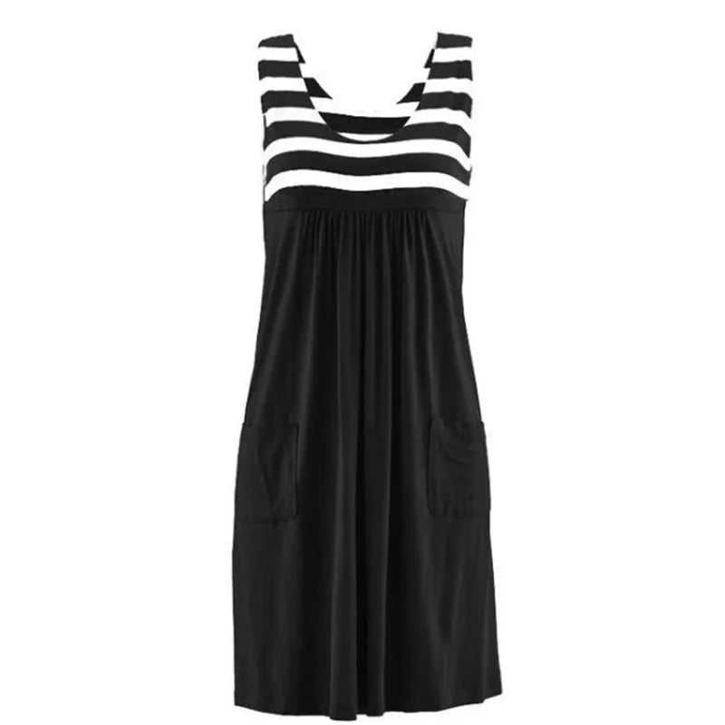 Fashion striped dress summer dress loose simple sleeveless dress women's clothing - PratSN