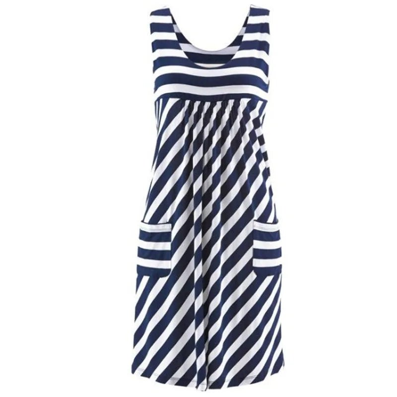 Fashion striped dress summer dress loose simple sleeveless dress women's clothing - PratSN