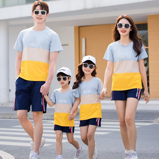 Fashion Striped Family Matching Outfits Summer Casual T Shirt Shorts Sets Couples Parentage Pajamas Holiday - PratSN