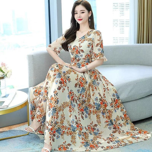 Fashion V - neck Dress Waist Slimming Women - PratSN
