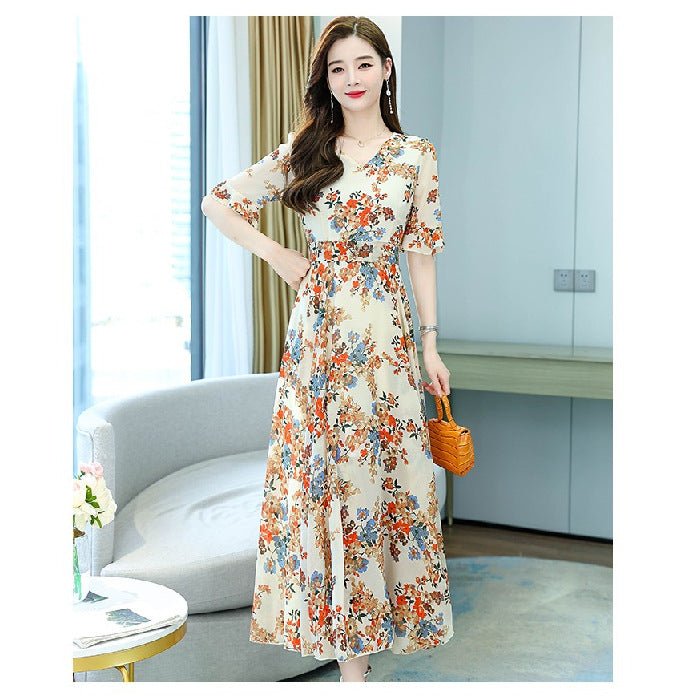 Fashion V - neck Dress Waist Slimming Women - PratSN