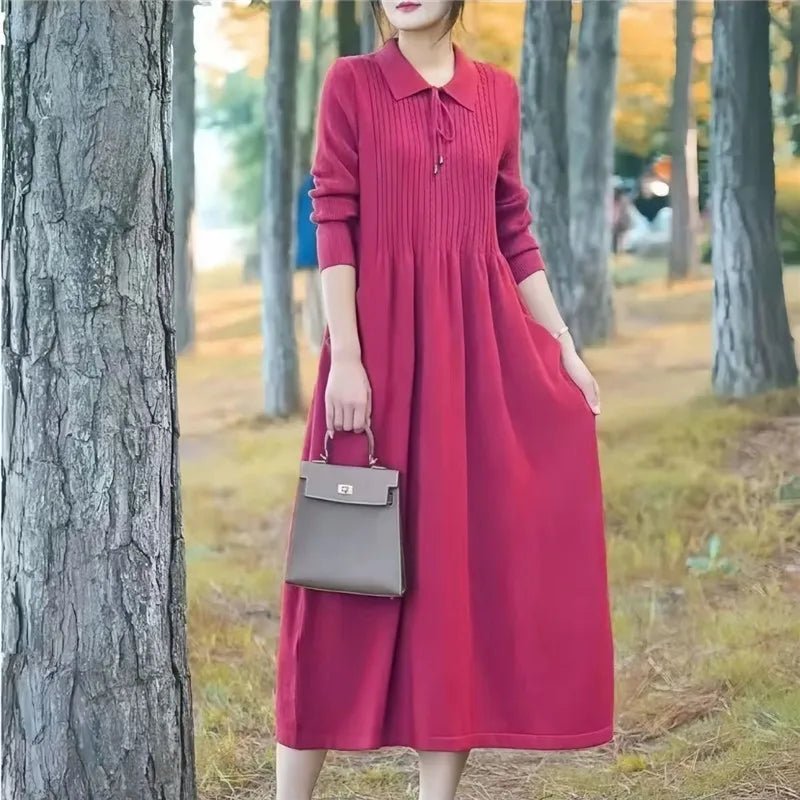 Fashion Versatile Sweater Dress for Women Long Style Over The Knee Knitted Sweater Top Autumn Winter New Thick Bottom Dresses - PratSN Orange / M Fashion Versatile Sweater Dress for Women Long Style Over The Knee Knitted Sweater Top Autumn Winter New Thick Bottom Dresses - PratSN Orange / M