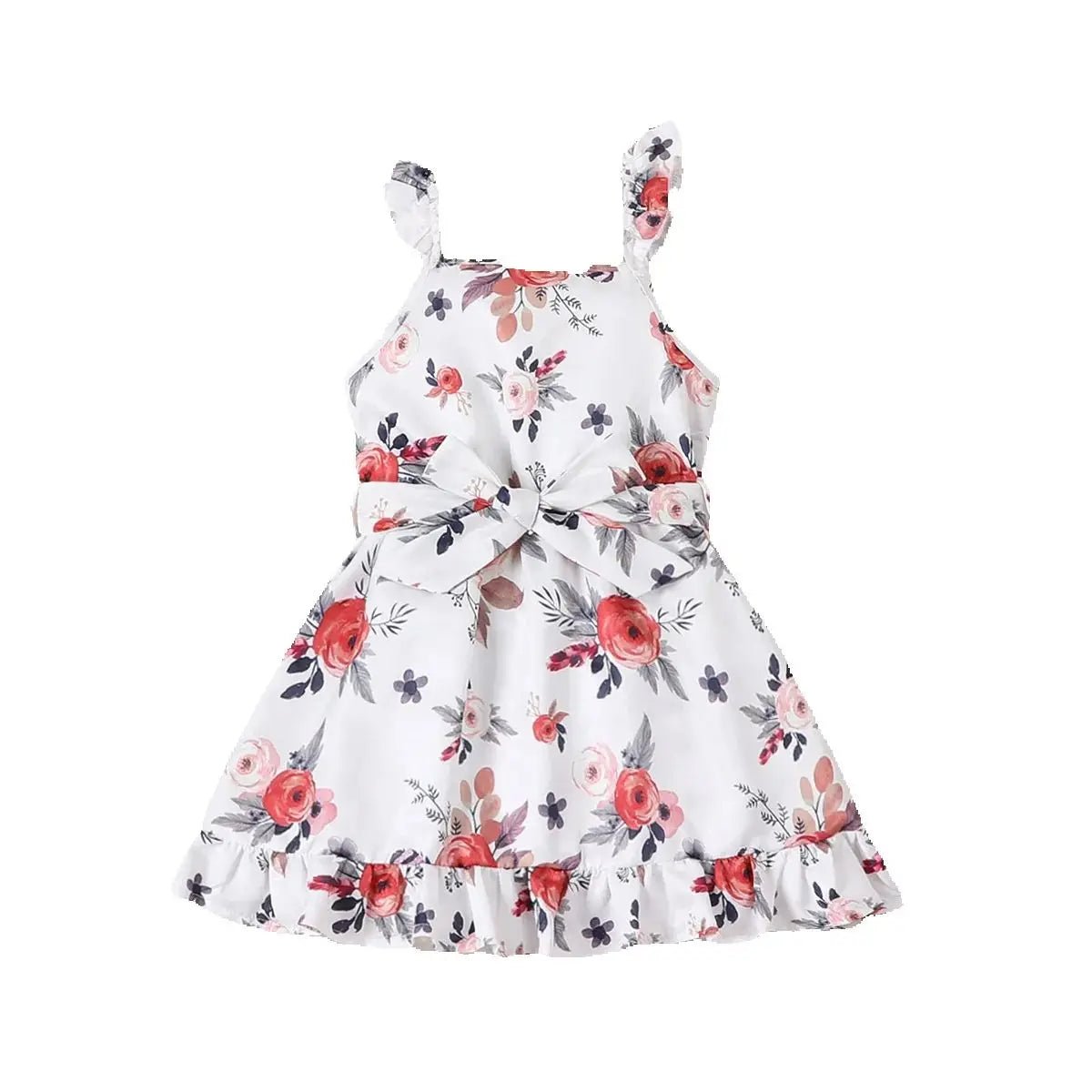 Fashionable casual floral dress with pleated decoration for girls (including a belt) suitable for outdoor vacations in summer. - PratSN