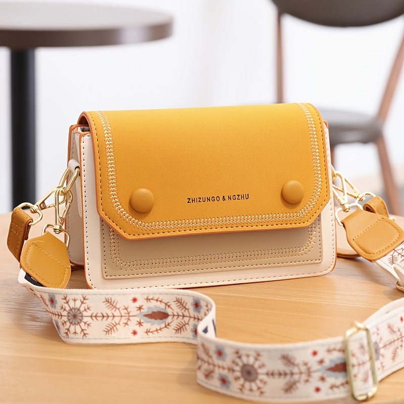 Fashionable Yellow Crossbody Bag with Floral Accents - Stylish Small Purse for Women, Magnetic Closure, Polyester Lining, Edge Paint Detail, Casual & Trendy Accessory, Trendy Accessory | Floral Accent Bag | Durable Zippers, C - PratSN