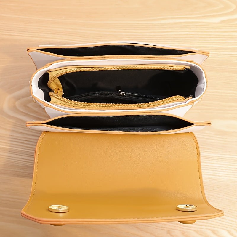 Fashionable Yellow Crossbody Bag with Floral Accents - Stylish Small Purse for Women, Magnetic Closure, Polyester Lining, Edge Paint Detail, Casual & Trendy Accessory, Trendy Accessory | Floral Accent Bag | Durable Zippers, C - PratSN