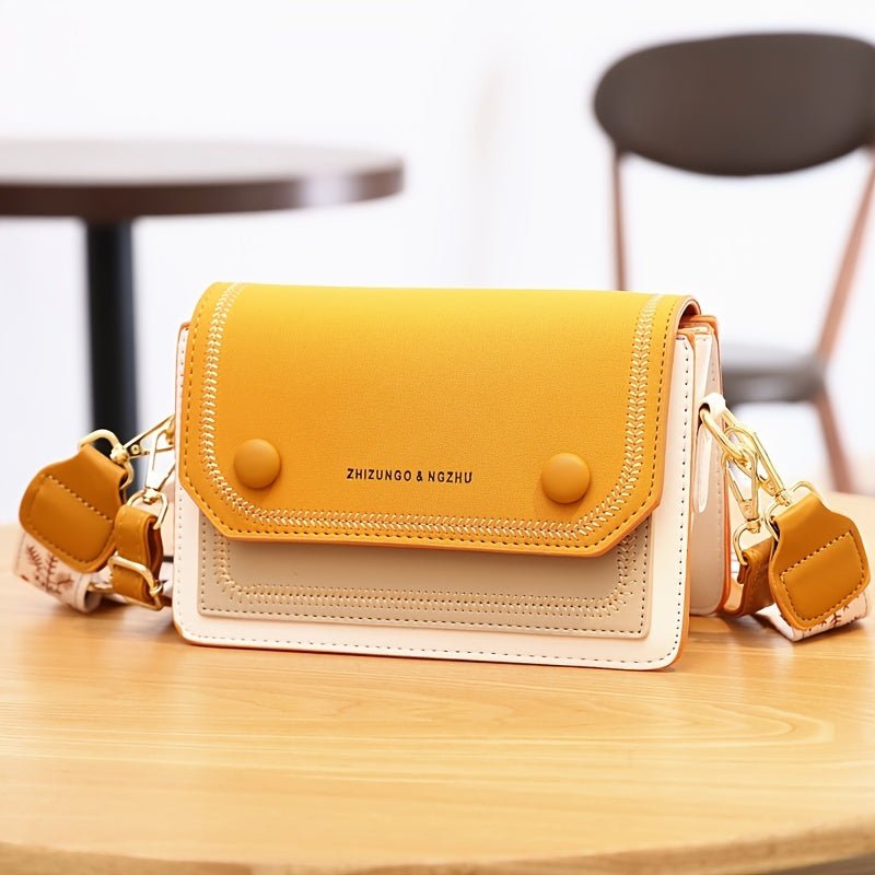 Fashionable Yellow Crossbody Bag with Floral Accents - Stylish Small Purse for Women, Magnetic Closure, Polyester Lining, Edge Paint Detail, Casual & Trendy Accessory, Trendy Accessory | Floral Accent Bag | Durable Zippers, C - PratSN