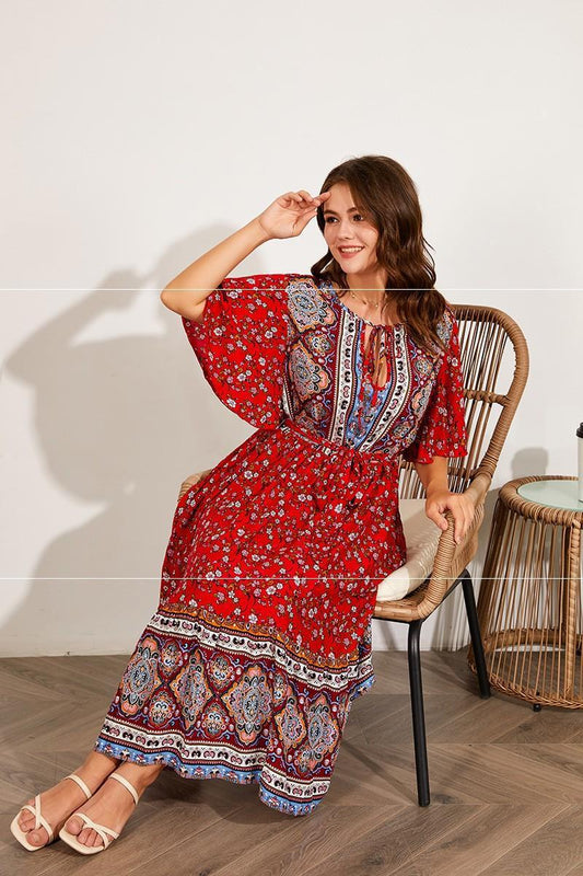 Fat Women Dresses Summer V Neck Print Beach Dress - PratSN