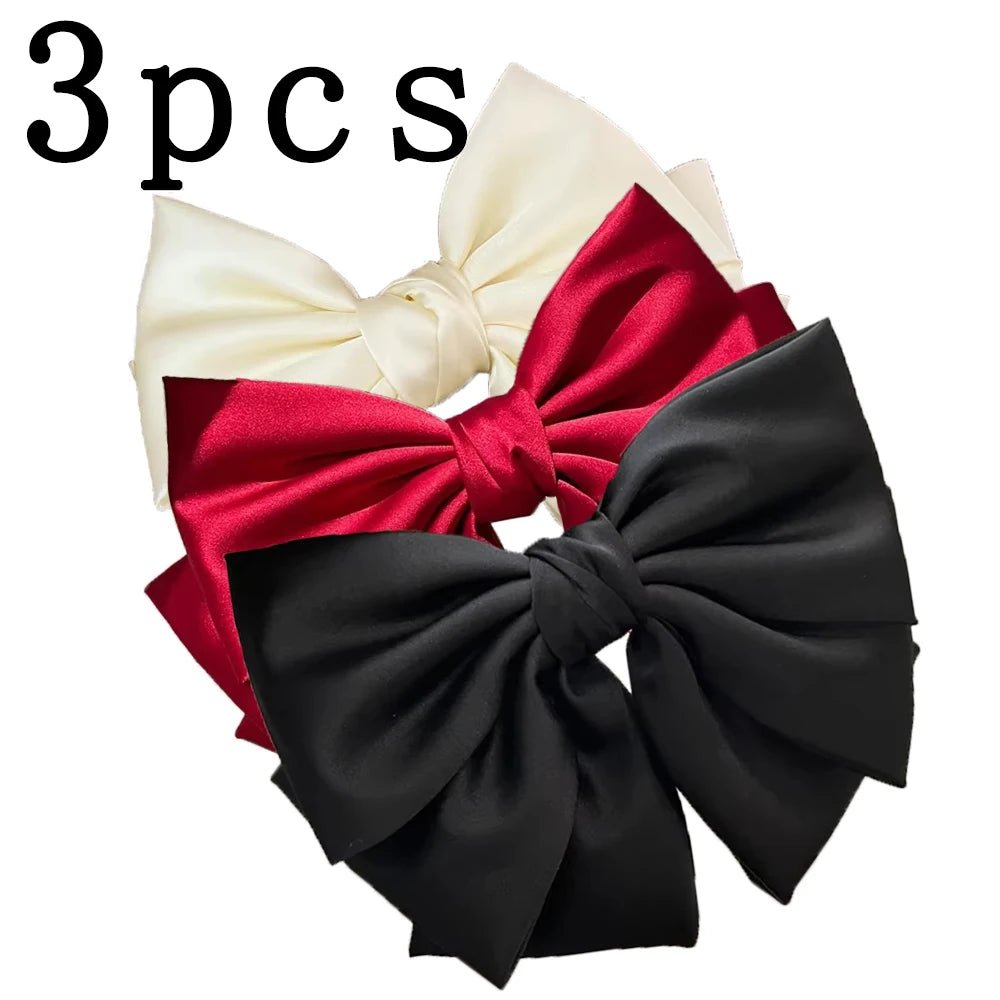 Female Satin Bow Hairpin Ponytail Clip Two - layer Bowknot Ribbon Spring Clip Temperament Accessories Korean Fashion Elegant - PratSN