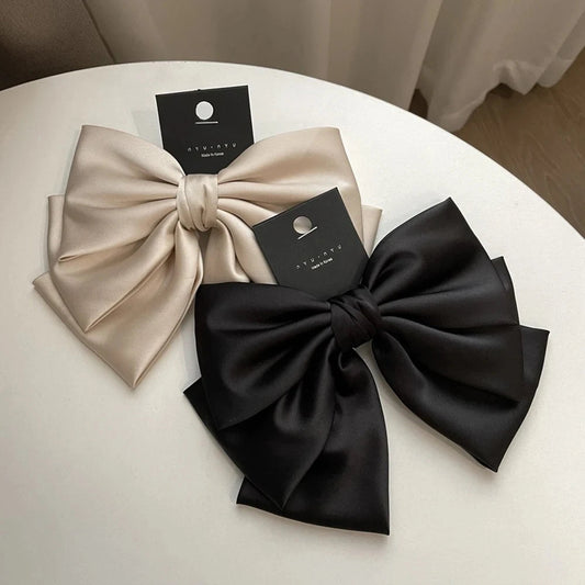 Female Satin Bow Hairpin Ponytail Clip Two - layer Bowknot Ribbon Spring Clip Temperament Accessories Korean Fashion Elegant - PratSN