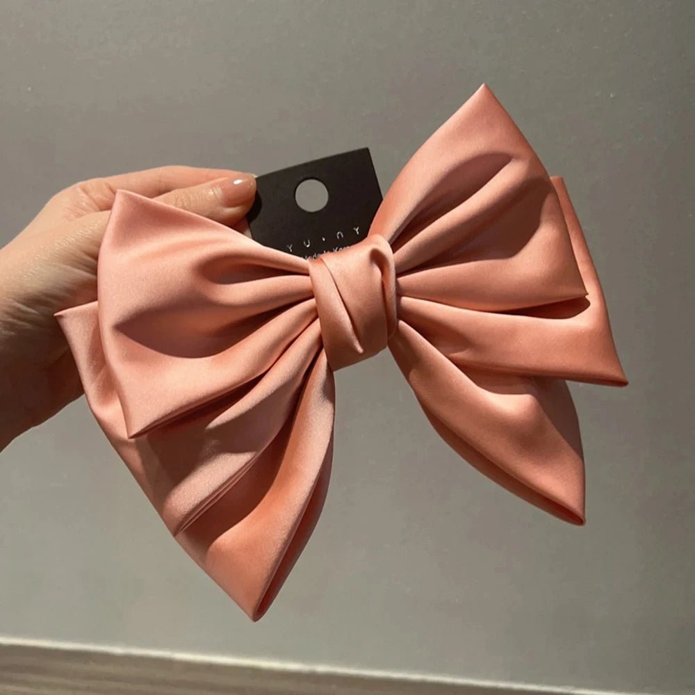 Female Satin Bow Hairpin Ponytail Clip Two - layer Bowknot Ribbon Spring Clip Temperament Accessories Korean Fashion Elegant - PratSN