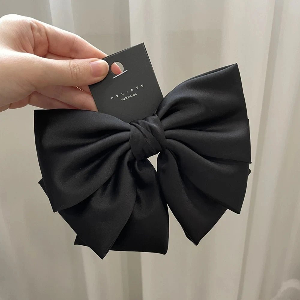 Female Satin Bow Hairpin Ponytail Clip Two - layer Bowknot Ribbon Spring Clip Temperament Accessories Korean Fashion Elegant - PratSN