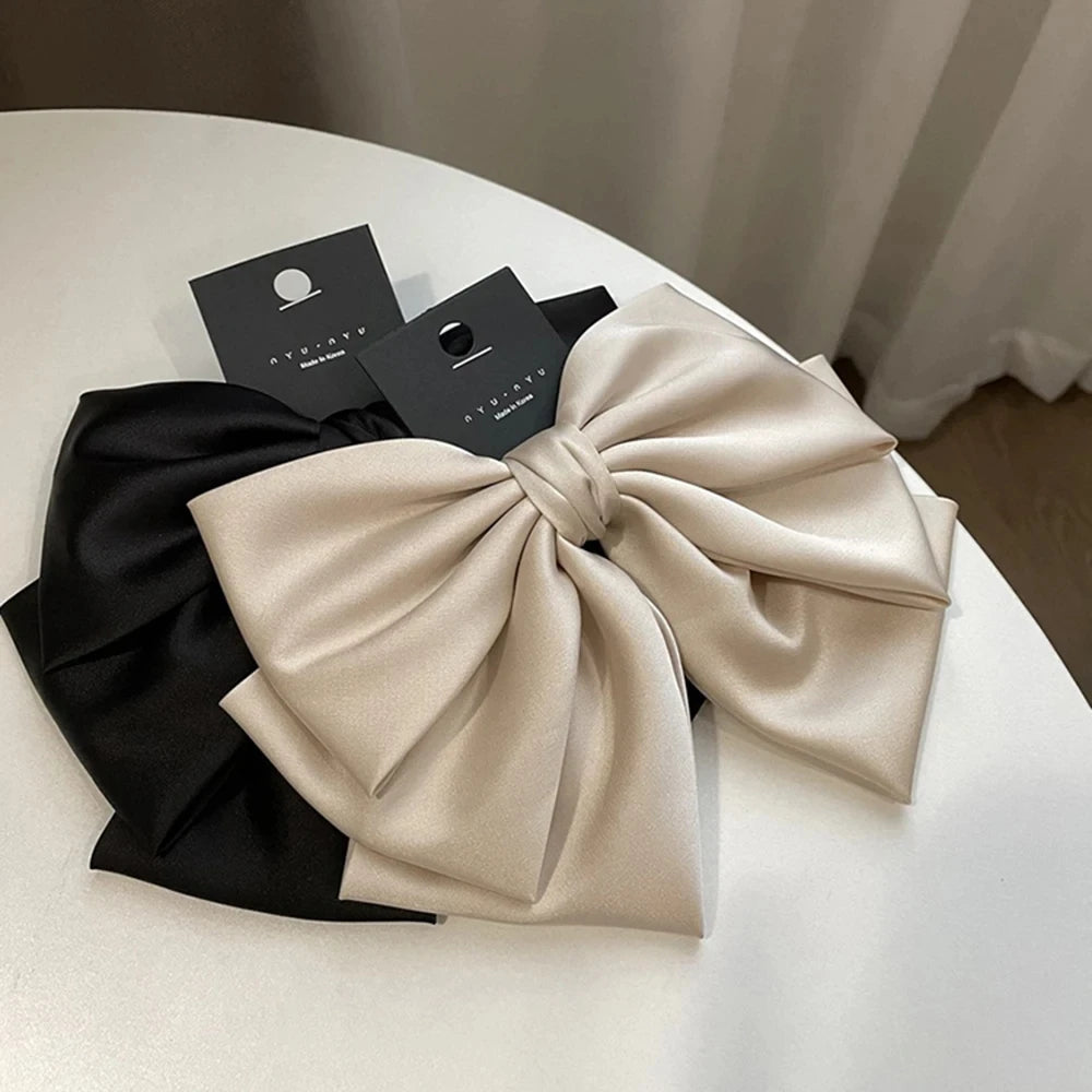 Female Satin Bow Hairpin Ponytail Clip Two - layer Bowknot Ribbon Spring Clip Temperament Accessories Korean Fashion Elegant - PratSN