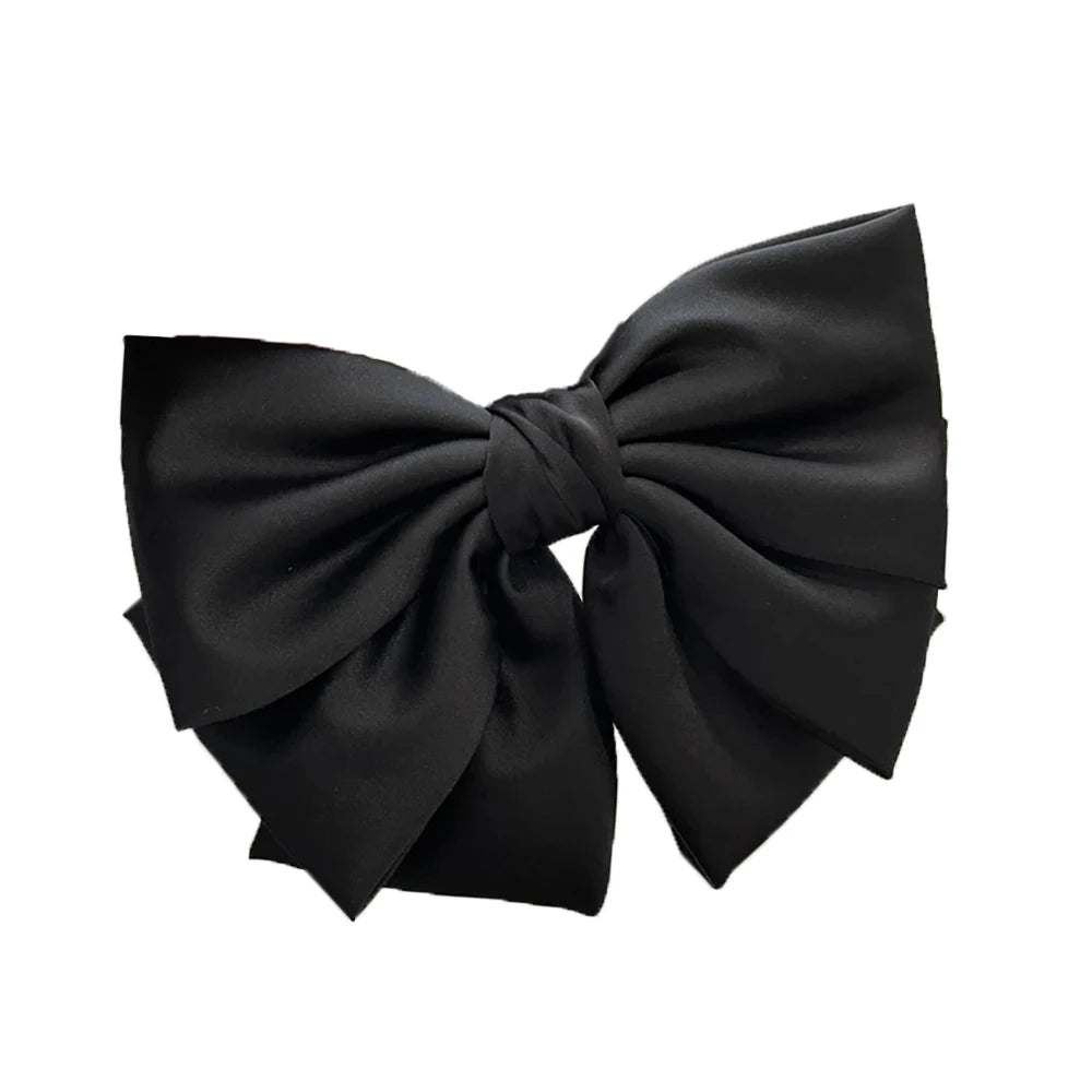 Female Satin Bow Hairpin Ponytail Clip Two - layer Bowknot Ribbon Spring Clip Temperament Accessories Korean Fashion Elegant - PratSN