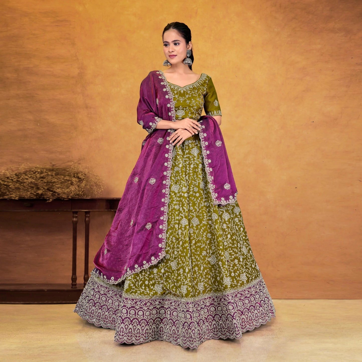 Fendy Silk Lehenga Choli Artistic Thread Embellishment Wedding Graduation Prom Refined Women's Ensemble Wrinkle Free Quick Dry - PratSN
