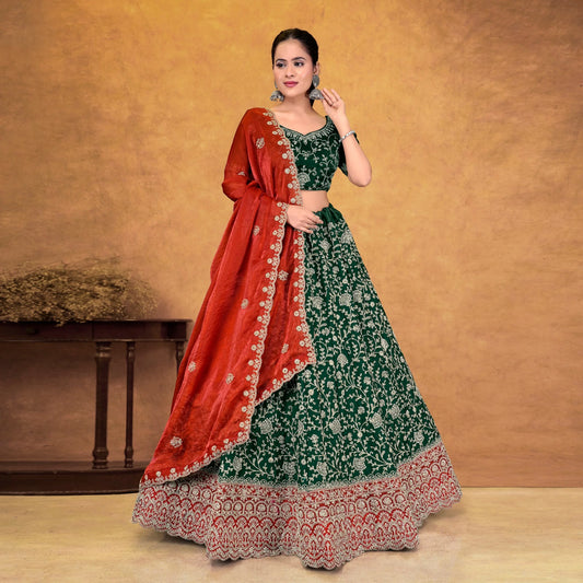 Fendy Silk Lehenga Choli Artistic Thread Embellishment Wedding Graduation Prom Refined Women's Ensemble Wrinkle Free Quick Dry - PratSN