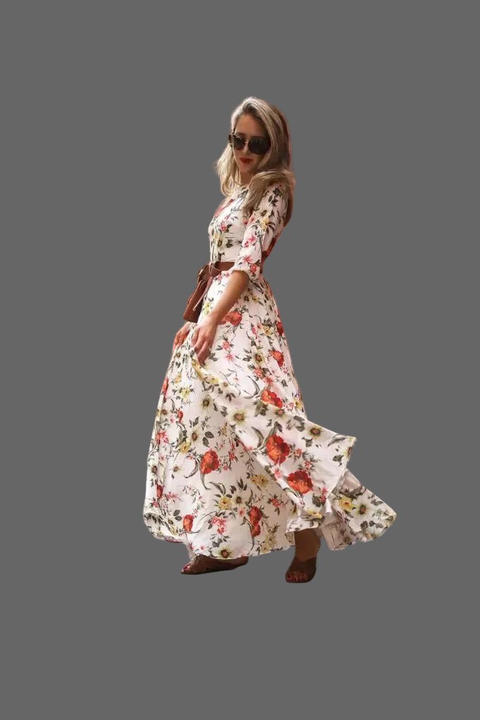 Floral Maxi Summer Beach Par Evening round Ne mid Waist Long Skirt Seven Printed - PratSN