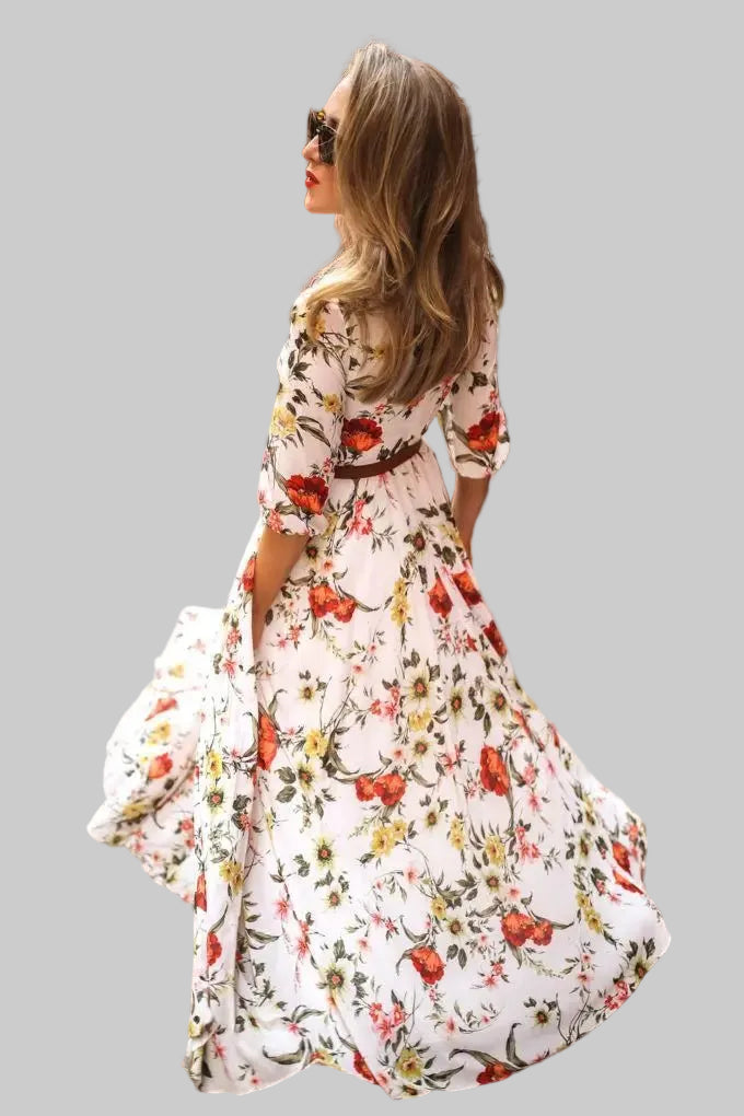 Floral Maxi Summer Beach Par Evening round Ne mid Waist Long Skirt Seven Printed - PratSN