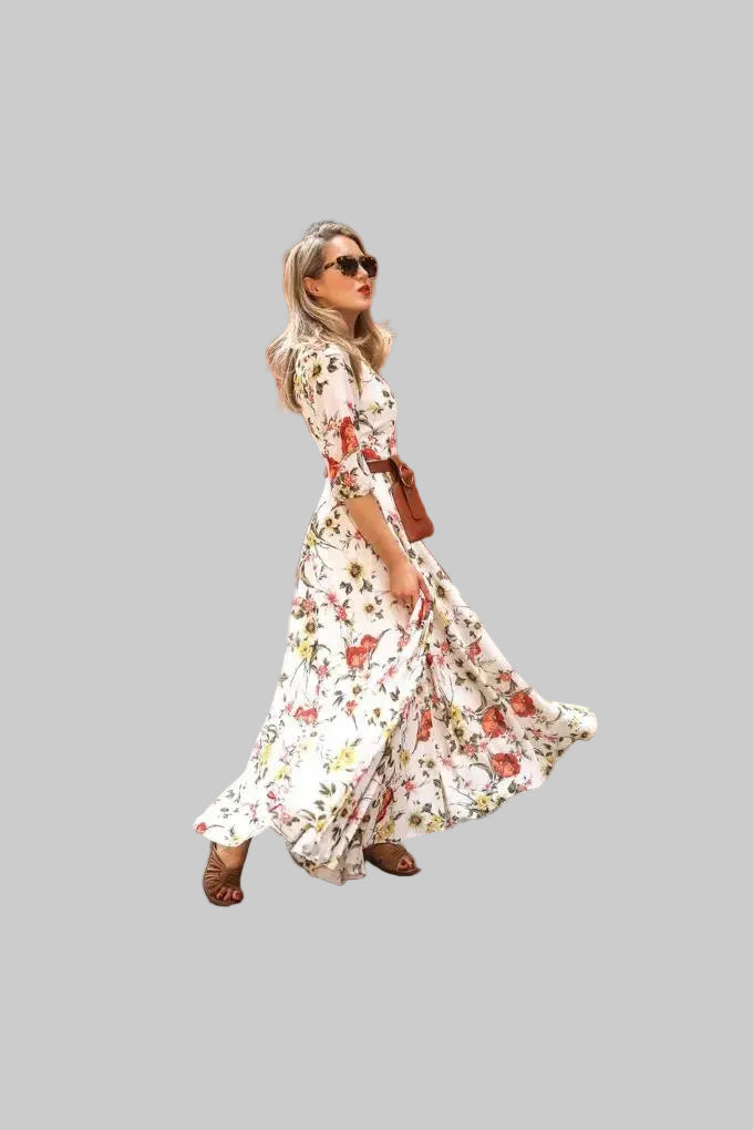 Floral Maxi Summer Beach Par Evening round Ne mid Waist Long Skirt Seven Printed - PratSN